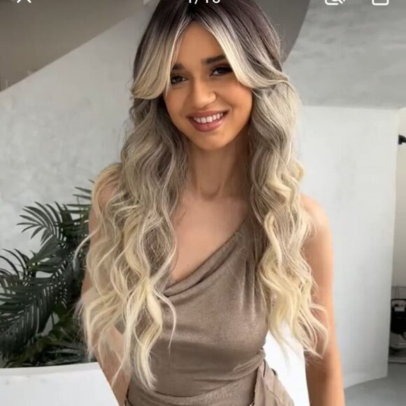 NWT 26" Ombre Blonde Long Wavy Curly Hair Wig %130 Density with Rose Net Cap - Picture 4 of 16